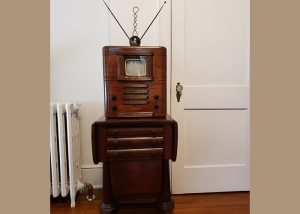 Victorian sewing stand with TV